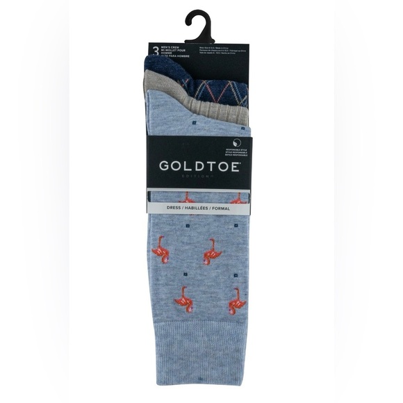 GoldToe Edition Mens Flamingos Crew Socks Assorted, 3 Pack - Picture 2 of 6